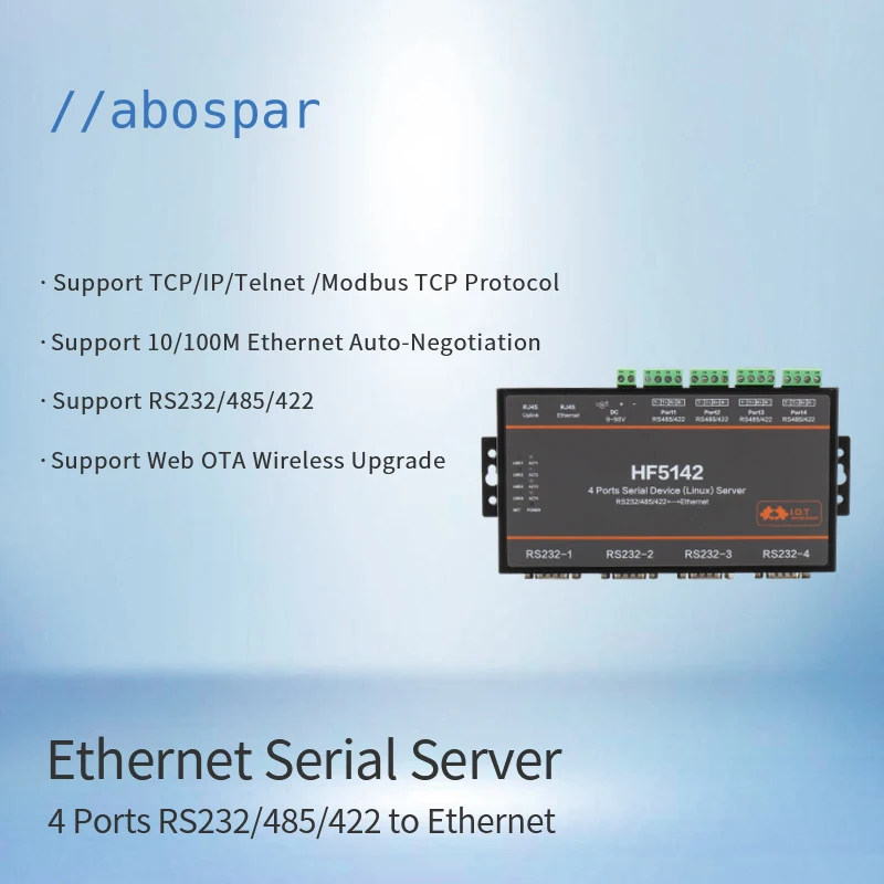 HF5142B Ethernet Modbus Serial Converter Mqtt Tcp Ip Linux Iot Gateway Two-way Transparent RTU RS232 RS485 RS422 Serial Server