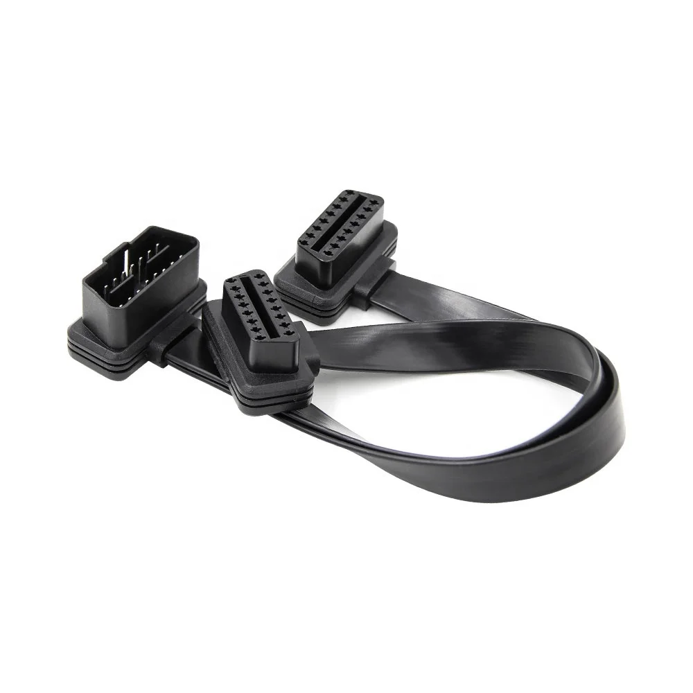 Factory price 16pin OBD2 Flat Cable 30CM OBD2 Connection Cable 2IN1