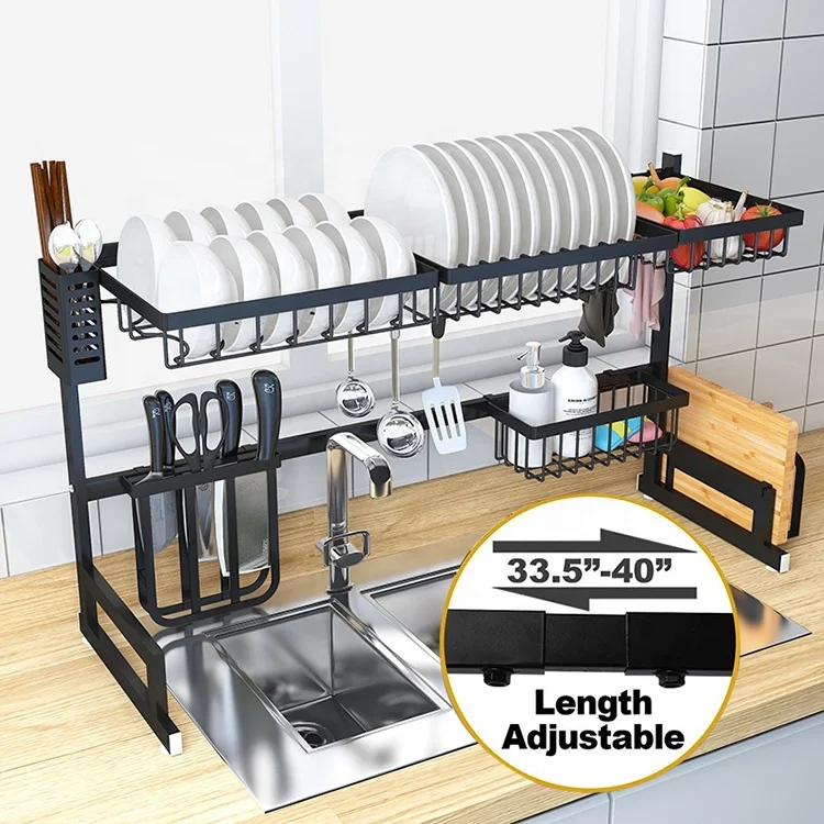 
Factory price black telescopic shelf dish drainer kitchen storage holders racks 
