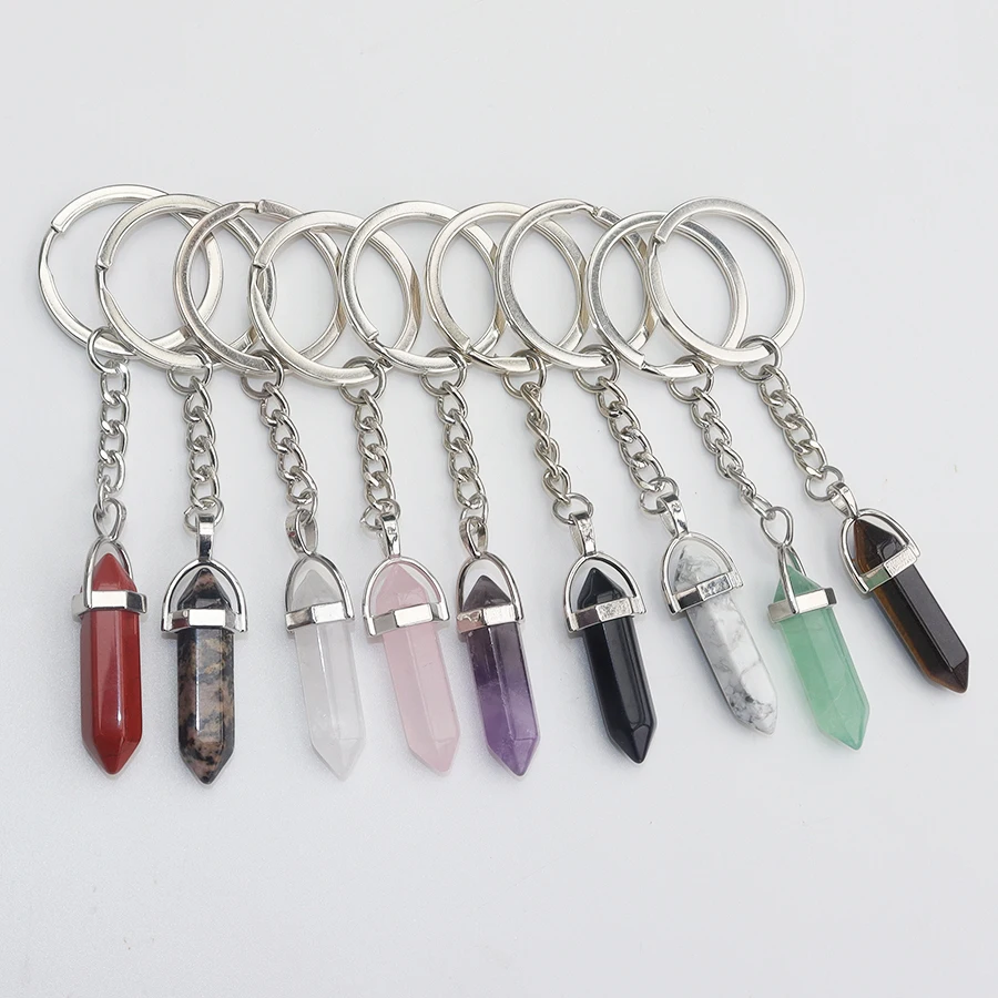 Wholesale crystal keychains natural crystal beautiful anti-loss cure amethyst tiger eye