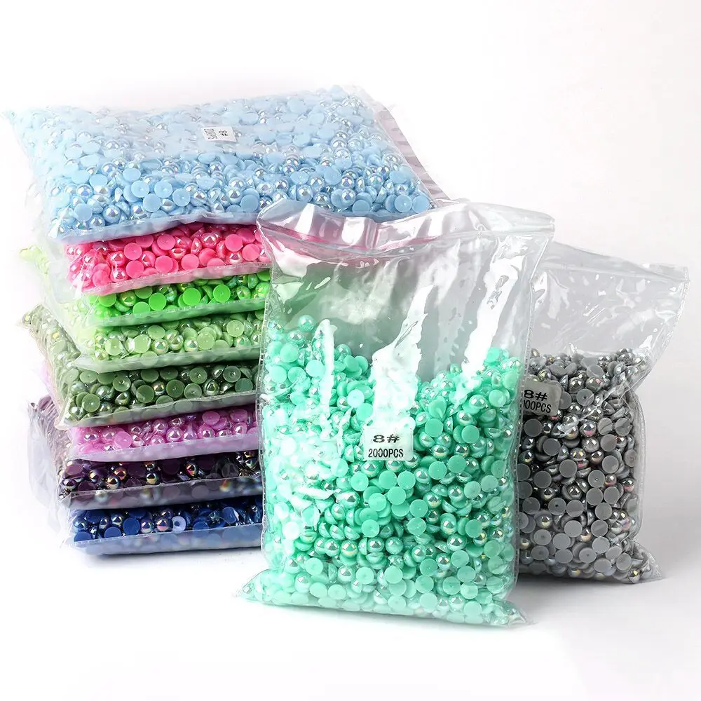 Yantuo Bead Pearls Colors Matte Flat Back Pearl Loose Wholesale Half Round AB Coating 14mm/500pcs Eco-friendly Plastic 2 Bags