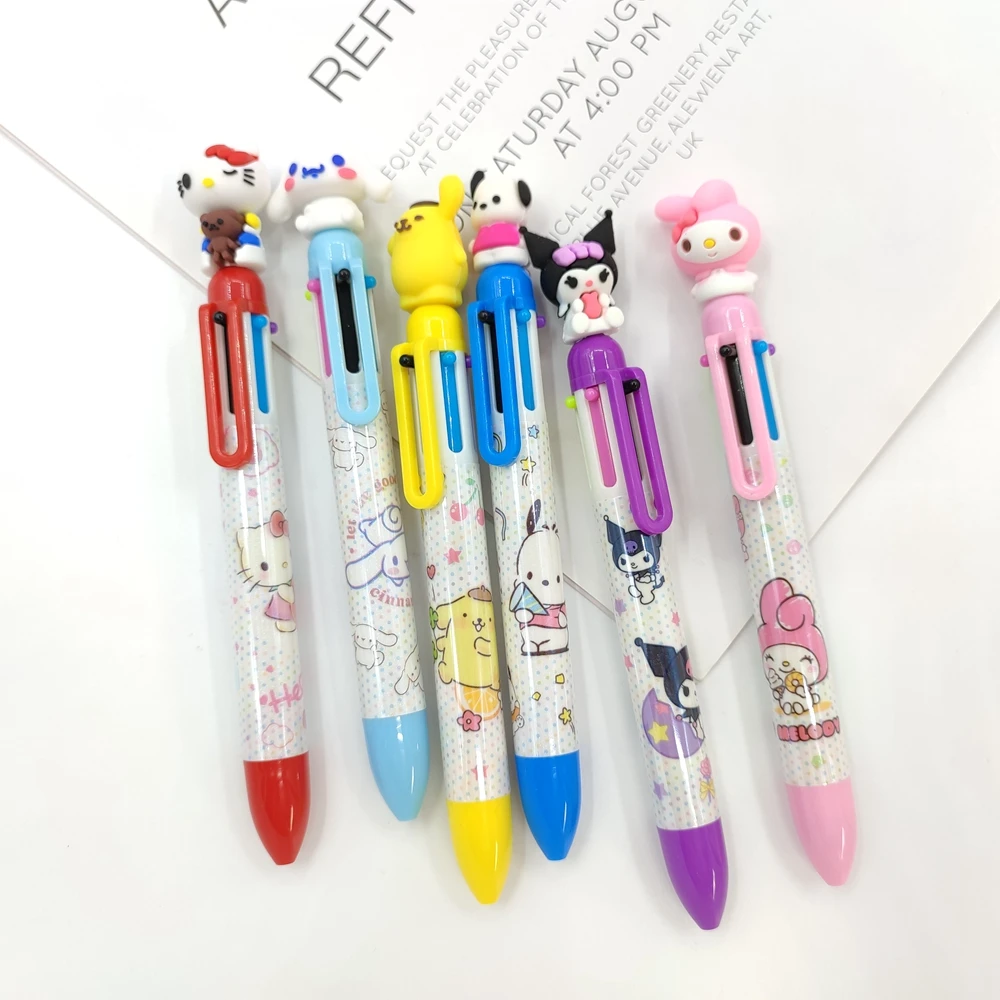 Anime cartoon Sanrios Kulomi Gel Pen 6-color Ballpoint Pen Silicone Figurine Student Multi-color Gel Pen