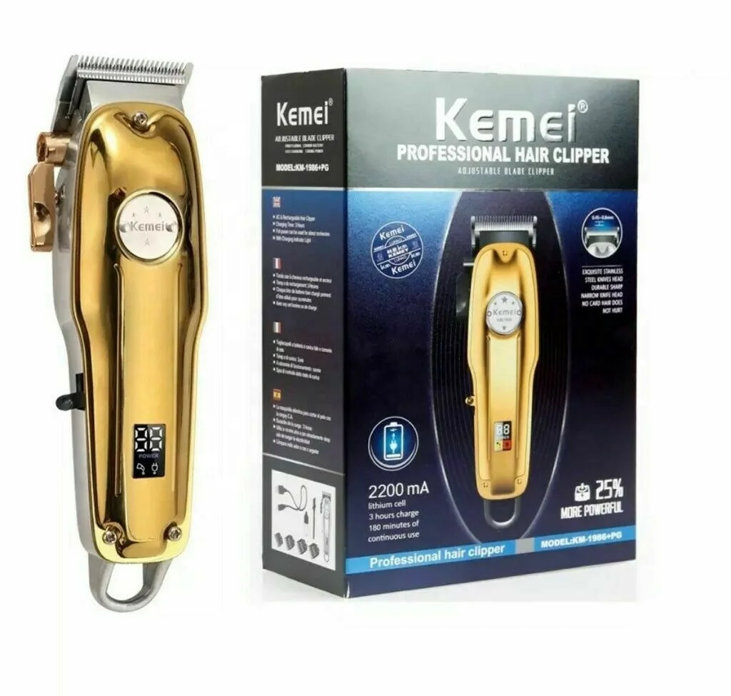 
Professional Kemei 1986+PG Barber Machine Electric Hair Trimmer Wireless Hair Cutting Clippers 