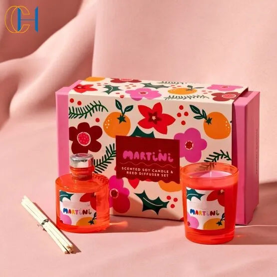 C&H Aroma Gift Set Luxury Skin Care Scrub Cream Custom Glass Room Spray and Floral Matte White Clay Ceramic Scented Candles