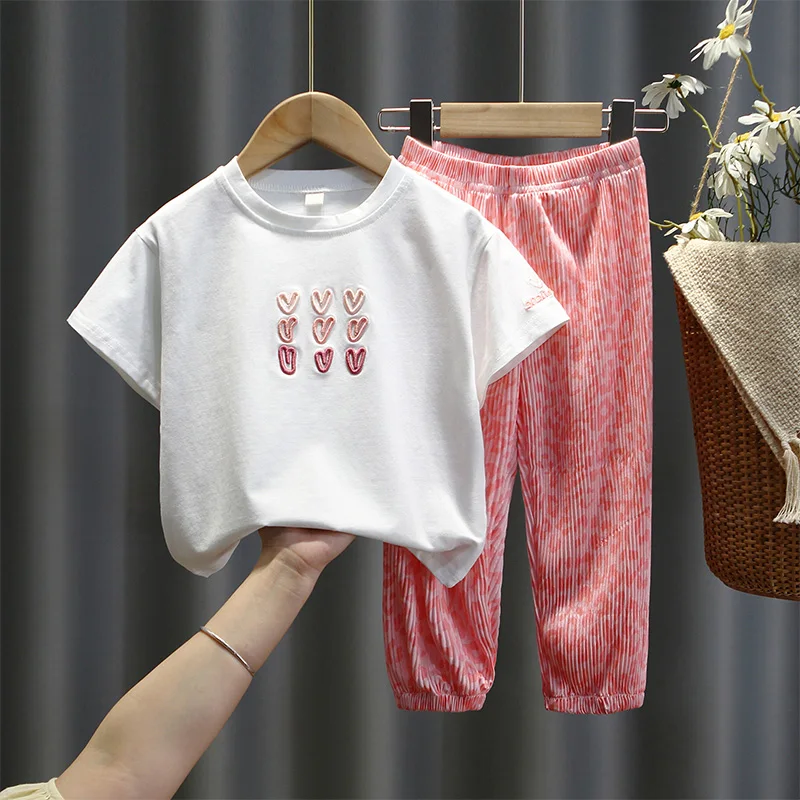 Wholesale baby girl casual suit children clothes sequined lace T-shirt 2-7 years old denim skirt kids suit