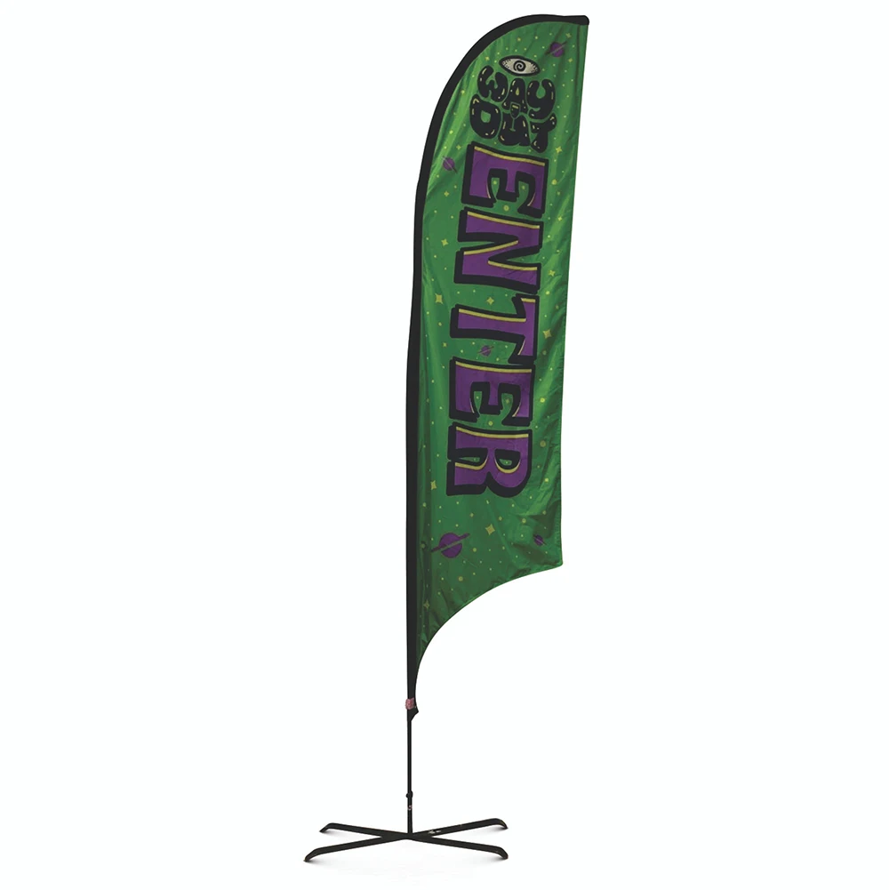 12feet heavy duty tall gym sports p-shape now open concave flying feather shark flag custom large banner