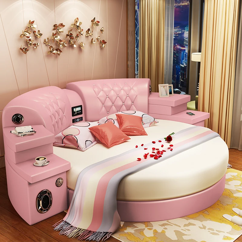 
2021new arrivals multi function music leather Round Bed 