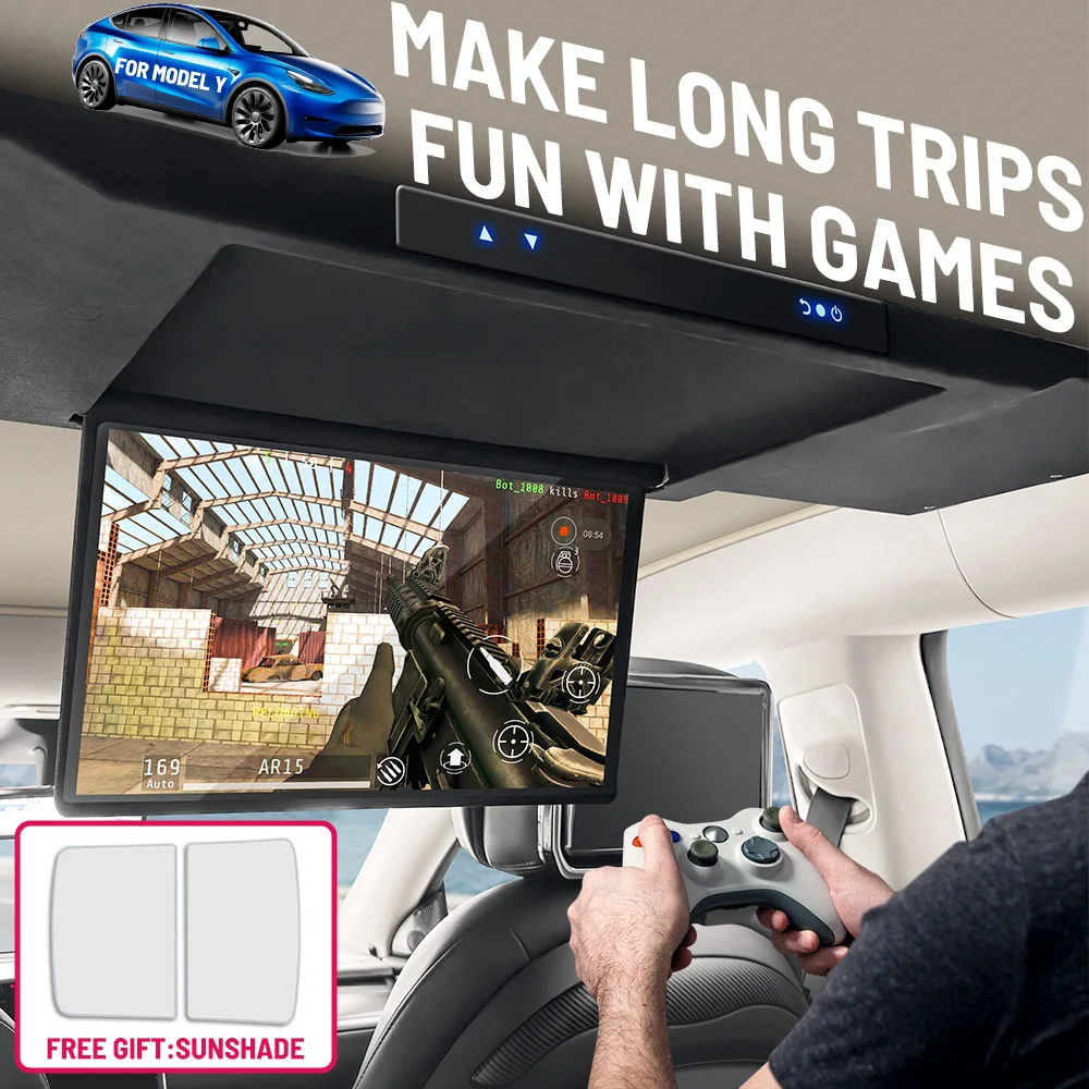 17.3 Inch 8Core 64G IPS Android Car Roof Monitor  Electric Reverse Ceiling TV Touchscreen Monitor Car TV for Tesla Model Y