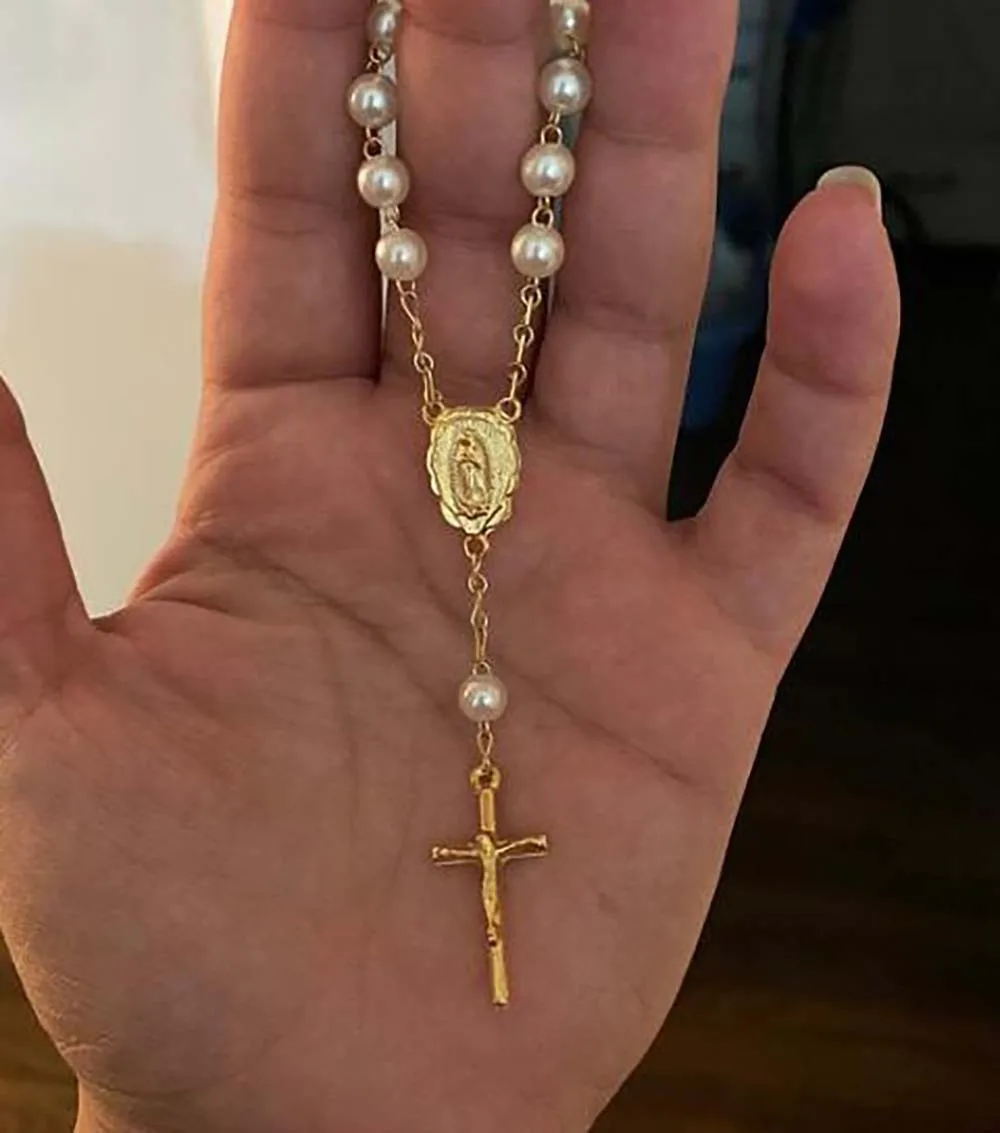 Wholesale glass pearl Gold Plated Catholic Pray Rosary Bracelet Child Religion Mini Beaded Chain Jesus Christian Rosary Bracelet