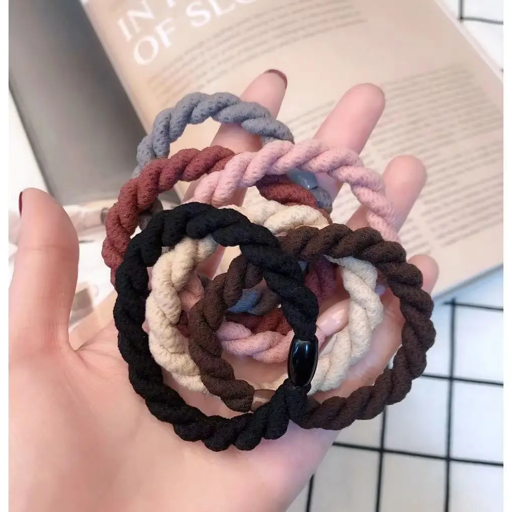 Simple Strong Elastic Thick Hair Ties For Women And Girls Solid Color Braided Hair Bands For Curly And Thin Hair