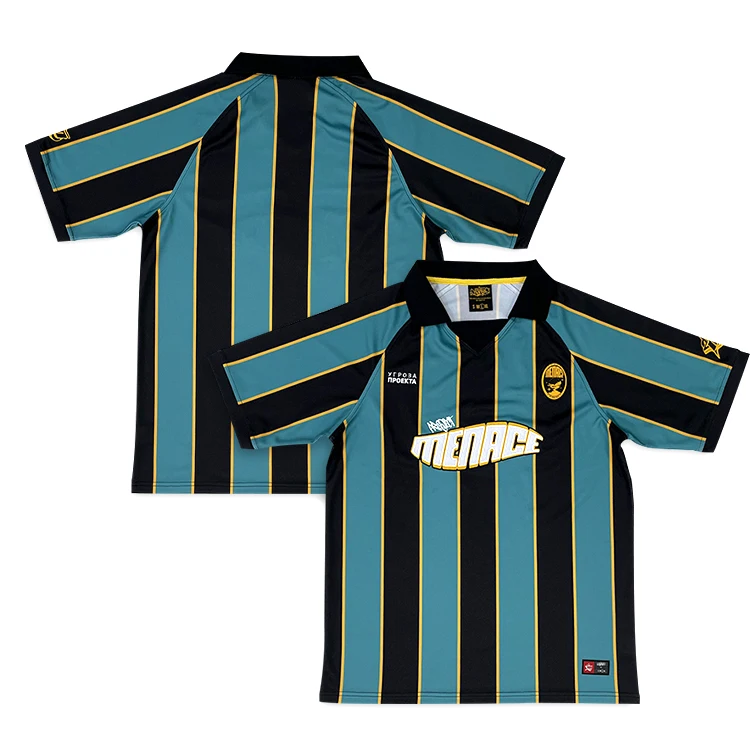 Custom Retro Collar Soccer Shirts Classic Strip Sublimation Embroidery Logo Vintage Street Wear Youth Football Team Jersey