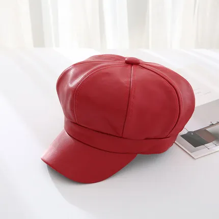 
Womens Hat Pu Leather Beret Newsboy Cabbie Hats Caps Outdoor Lady Baseball Cap 