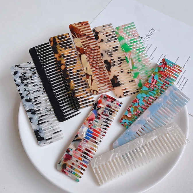 wholesale custom anti-static pocket resin cellulose detangle acetate hair wide tooth comb with logo