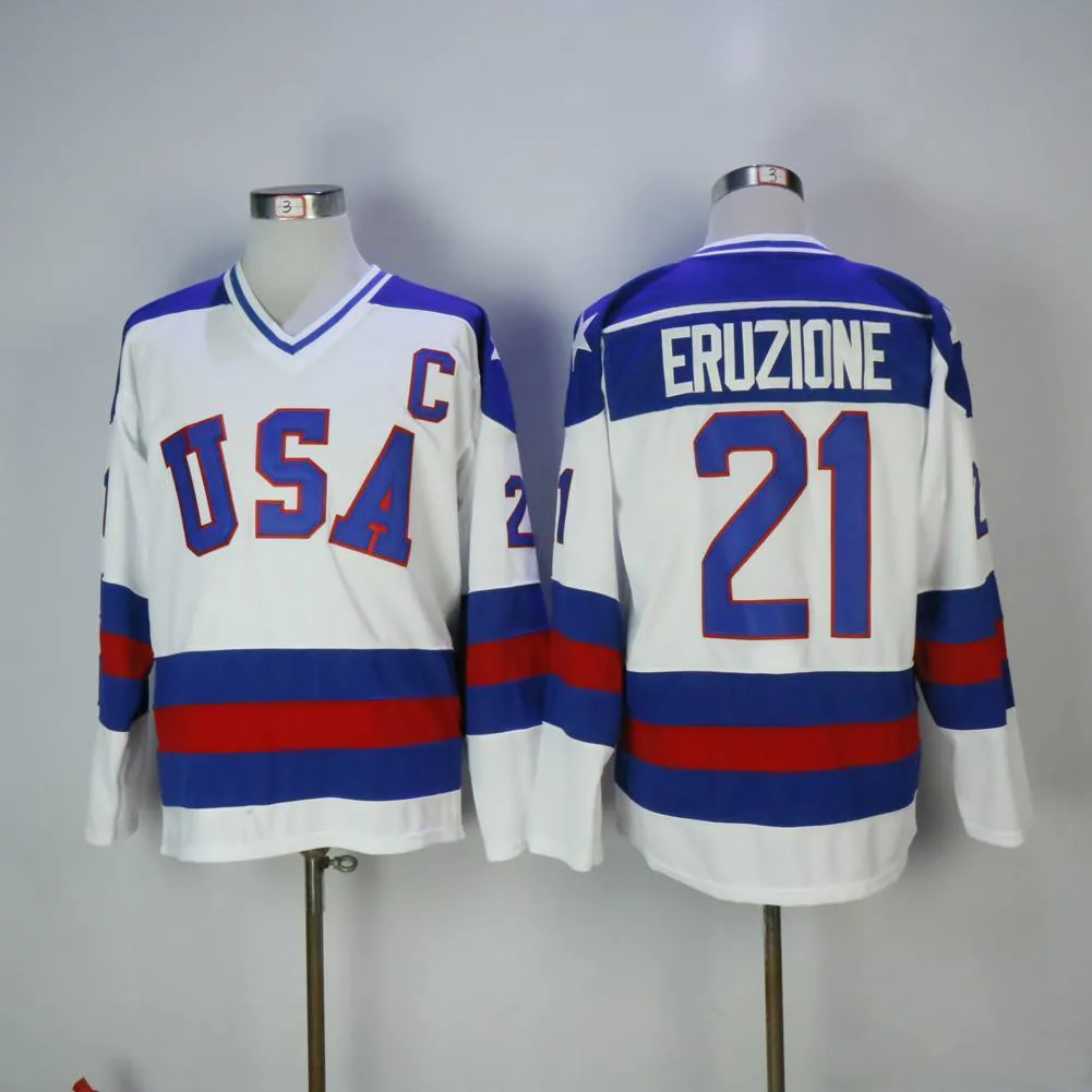 White 21# Ice Hockey Jerseys Vintage 1980 Miracle on Ice 17# 21# 30# Blue White