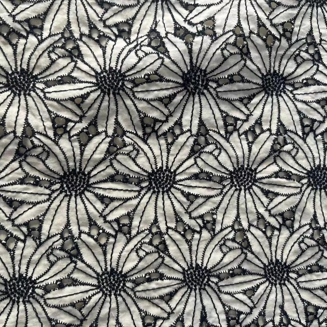 Jiede Black White Ivory Swiss 100% Cotton Eyelet Voile double color floral embroidery lace fabric