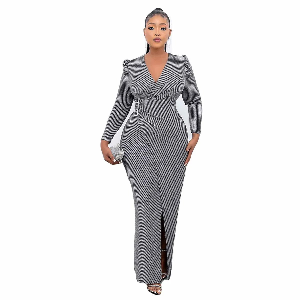 JL400 New design v neck women evening dresses long sleeve elegant party evening dinner dress party lady