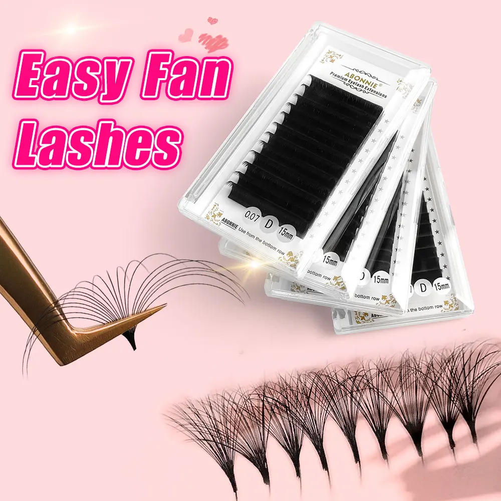 Abonnie J B C CC D DD L LC LD M Curl Easy Fan Eyelash Extention Cashmere Easy Fan Lashes With Logo