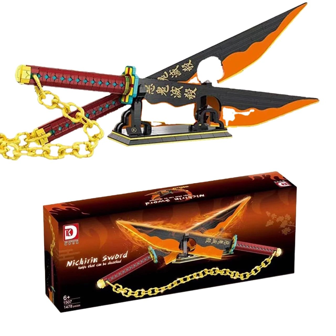 DK1507 Creative Ideas DIY Demon Slayer Zenitsu Japanese Katana Building Blocks Model Assembly Insert Small Particles toys