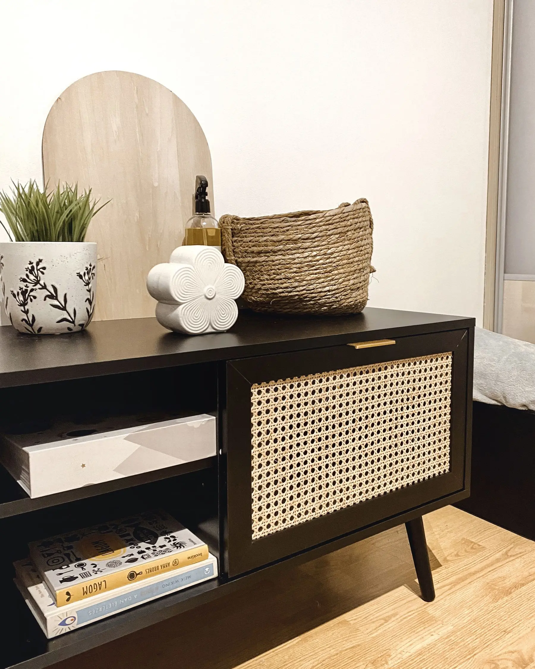 Black Rattan  floating tv stand unit cabinet by me tv rack wall units designs rack para tv for living room