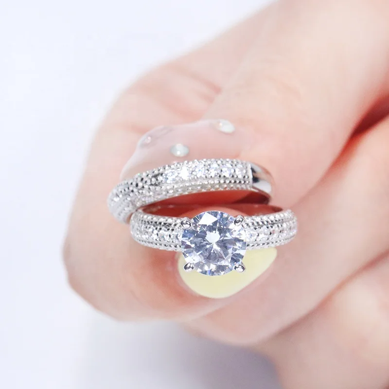 9K/10K/14K/18K White Gold Real Mossan Ring 8 mm Round Shape 2ct Moissanite Diamond Ring Set With GRA Certificate for Women Gift