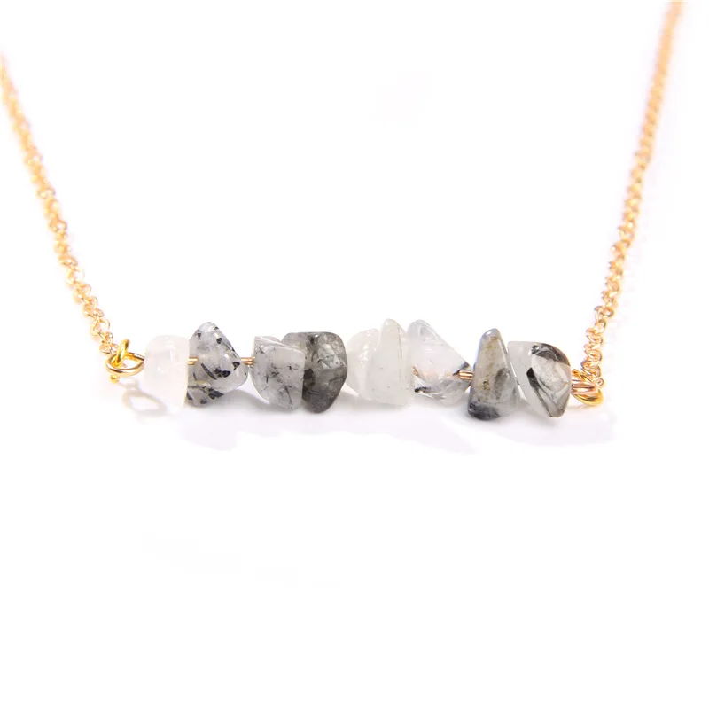 Trendy Chip Crystal Chip Necklace Gold Chain Healing Crystals Chakra Necklaces Fashion Jewelry