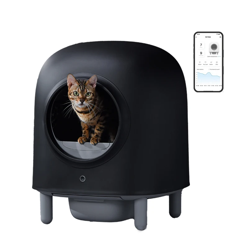 Новый Черный Автоматический ящик для кошачьего туалета Petree Cat умный туалет приложение с дистанционным управлением Интеллектуальный самоочищающийся электронный Туалет домашних животных