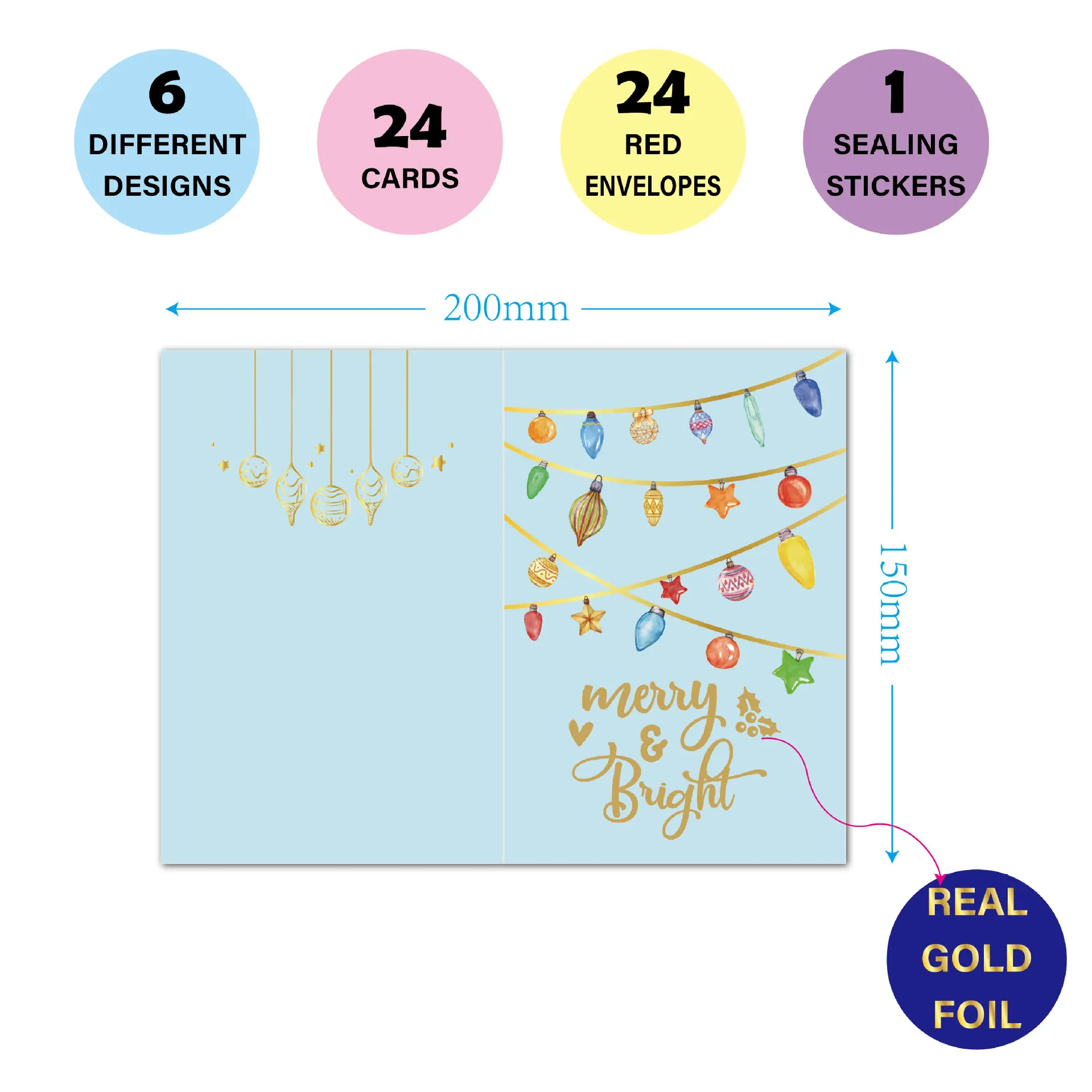 24pcs/set Custom Design Blank Mery Christmas Greeting Cards with Envelope Bulk Pack