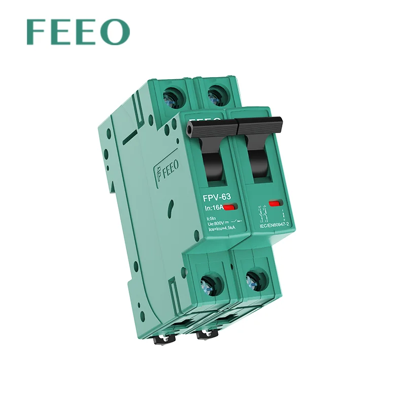 2P DC 1000V Solar Mini Circuit Breaker 3A 6A 10A 16A 20A 25A 32A 40A 50A 63A DC MCB For PV System