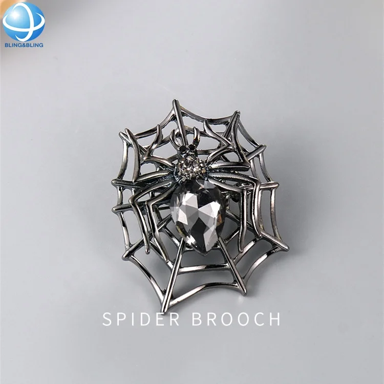 Fashion Gun Metal Crystal Rhinestone Spider Web Brooch Pin For Unisex Children Party Clothing Decoration Jewelry Delicate Gift