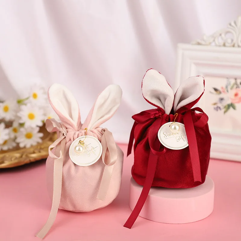 Velvet Easter Bags Cute Bunny Gift Packing Bags Dropshipping Rabbit Chocolate Candy Bags for Wedding Birthday Party Decoration