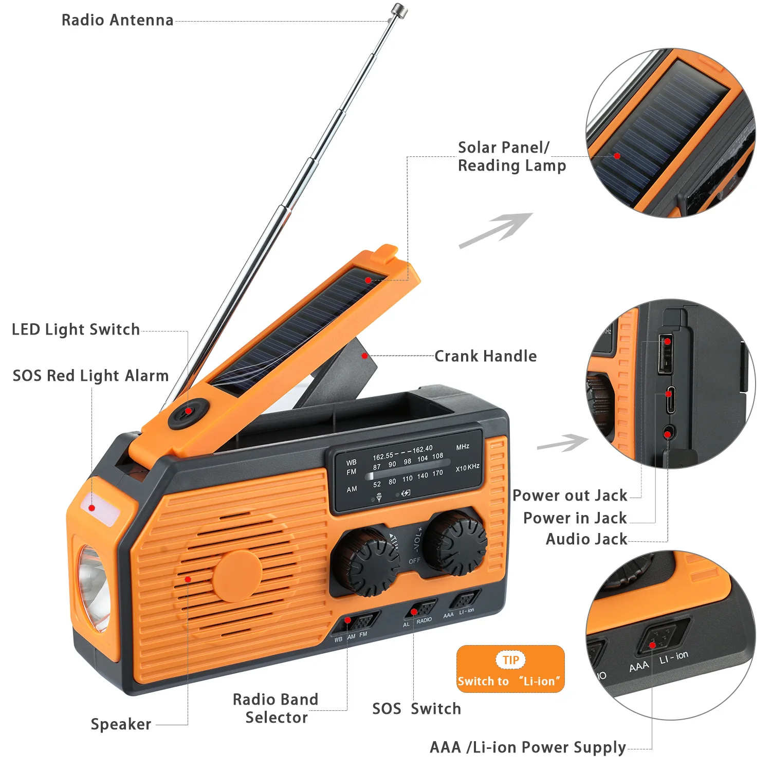 Amazon Top One Selling Portable Hurricane Survival Weather Radio With Led Flashlight