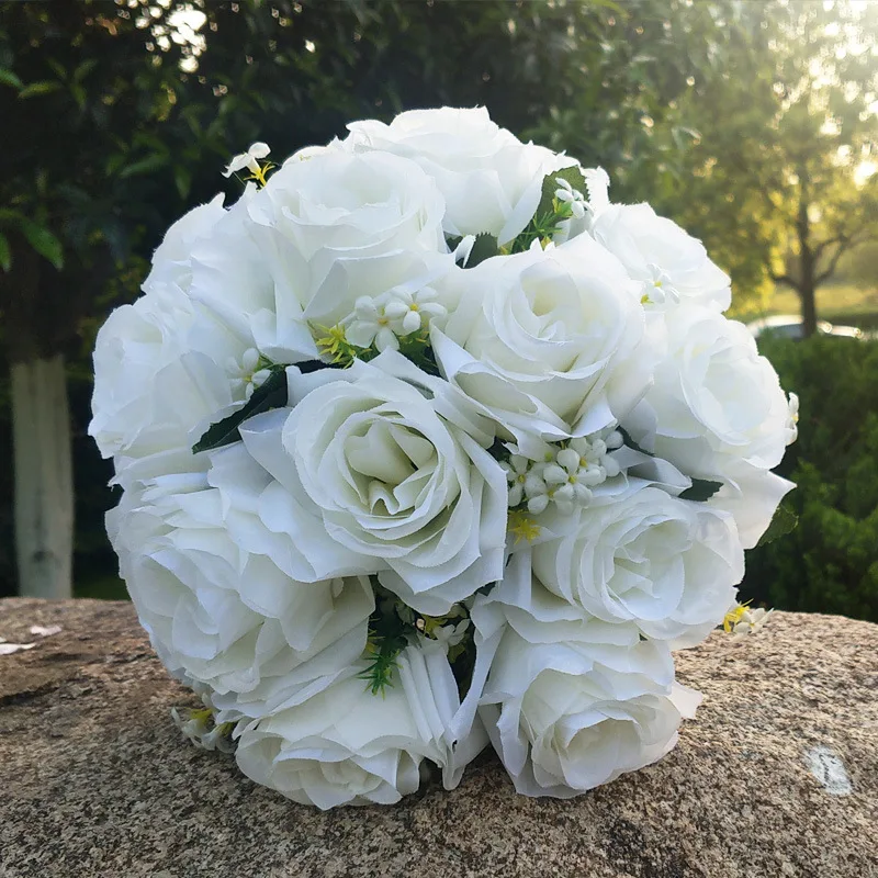 Wedding Bridesmaid Bridal Bouquet Romantic Artificial Rose Flowers White