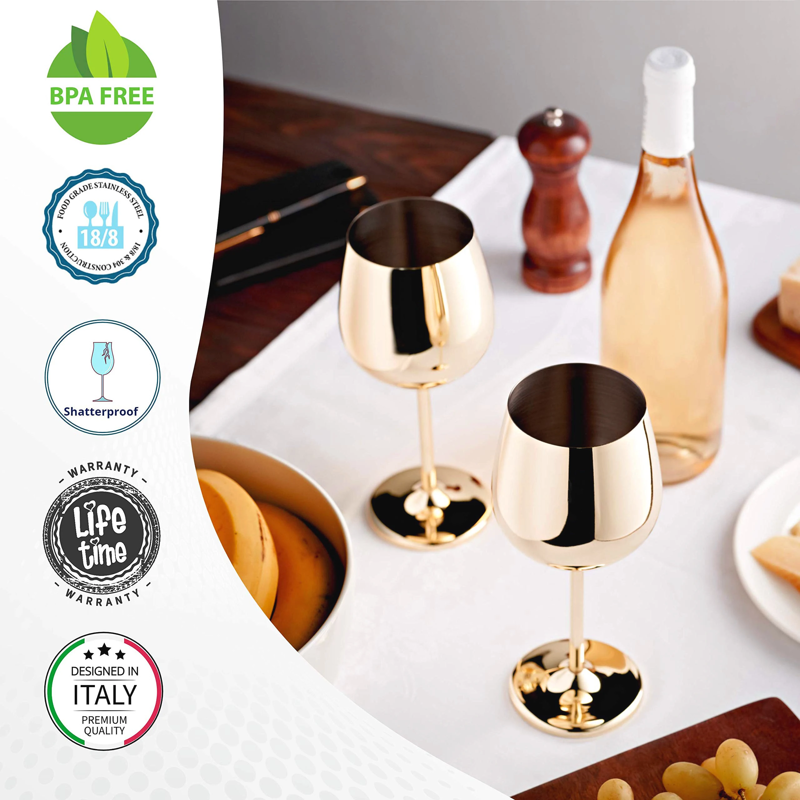 Custom 17oz Rose Gold Copper Gold Plated  Cup Wine  Glass Metal Stainless Steel Cocktail Goblet Flute