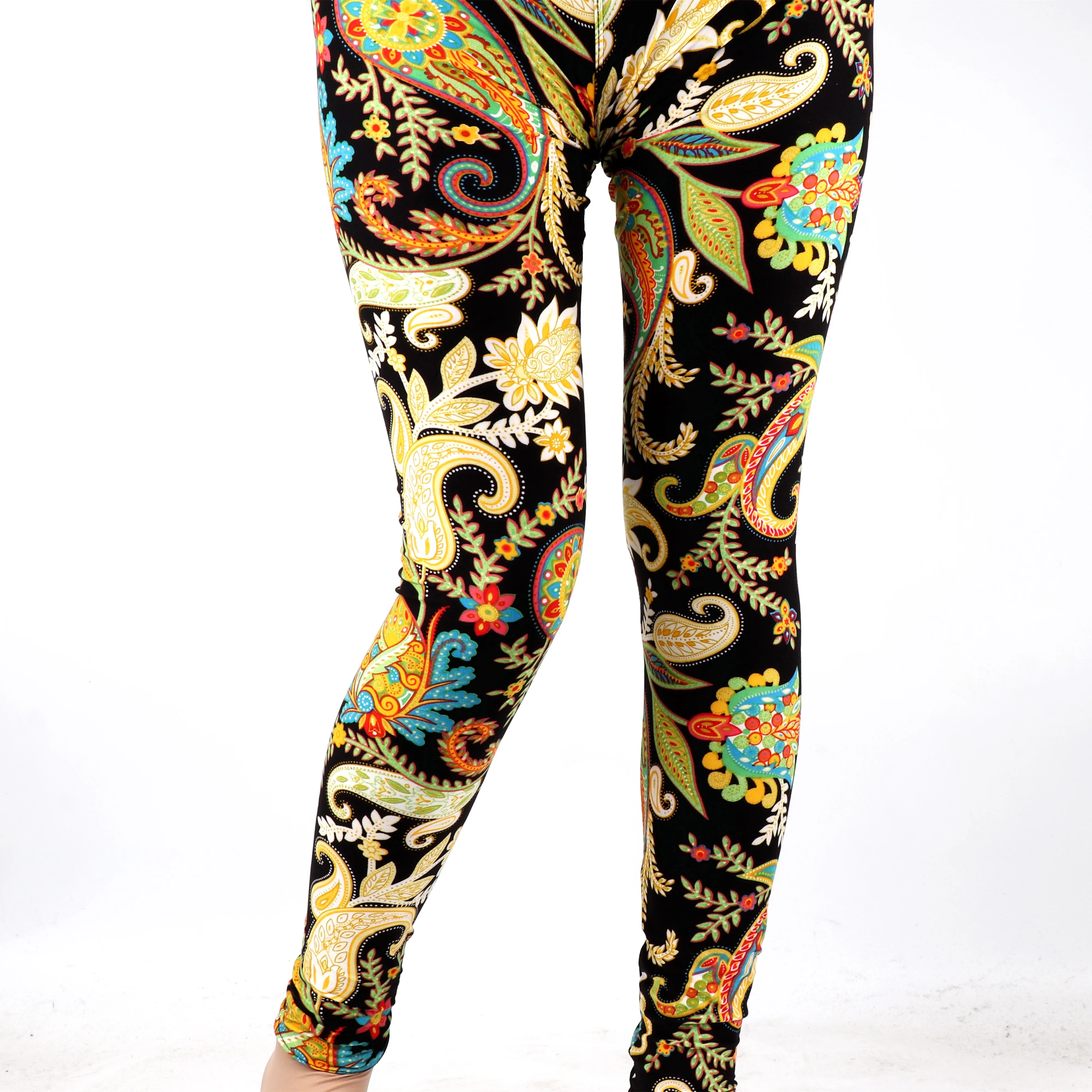 Весенние ярко-желтые леггинсы с Пейсли цветами, индивидуальный дизайн с цифровой печатью, частная этикетка, мягкие леггинсы с бабочкой для женщин