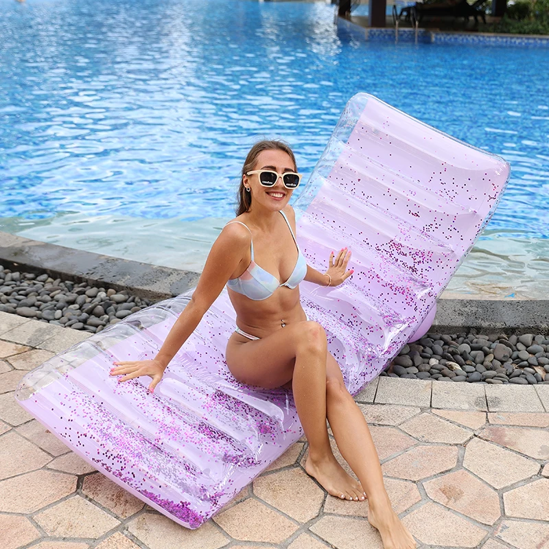 New design large pool lounge with glitter inside S shape pool float raft air mattress for water party