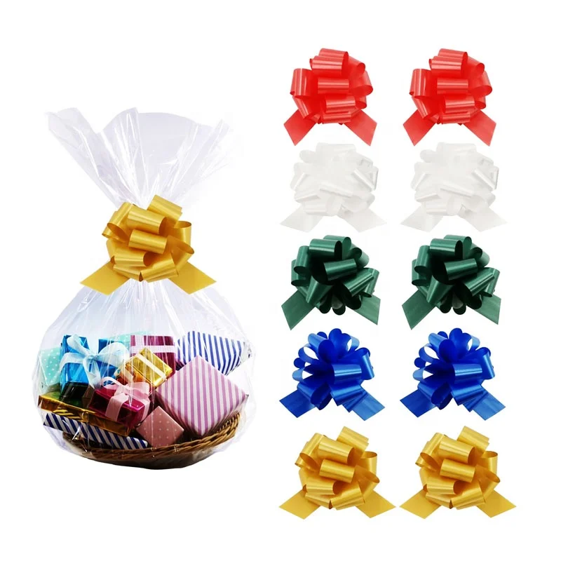 6/10/24 inch large Pull Up Christmas Gift Organza Flower Pom Pom Pull String Bow Ribbon for Car Door Flower Packing