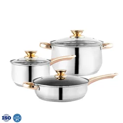 Amazon Hot Sale Gold Plated Handle Stainless Steel 6 piece 12pcs Cookware Kitchen Cooking Milk Pot Stew Pot