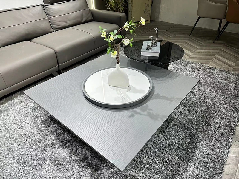 Modern Wood Frame Coffee Table Minimalist Designer Furniture Living Room Tea coffee table with side marble table