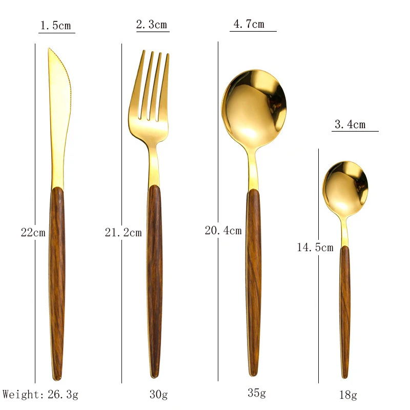 Hongda 430 Flatware Spoon Fork Knife Stainless Steel Wooden Plating Handle Cutlery Set