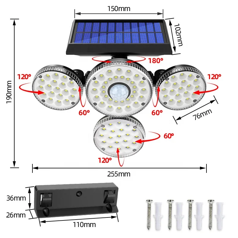 Outdoor Led Solar Lamp With Motion Sensor Flood Light Waterproof Powerful LED Solar Streetlight Garden Decor