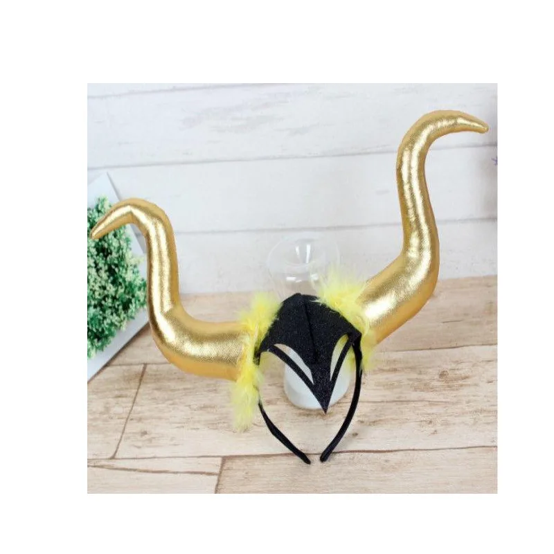 Оптовая продажа, недорогая повязка на голову с дьявольским Рогом, аксессуары для волос, повязка на голову из буйвола для Хэллоуина, аксессуары для волос