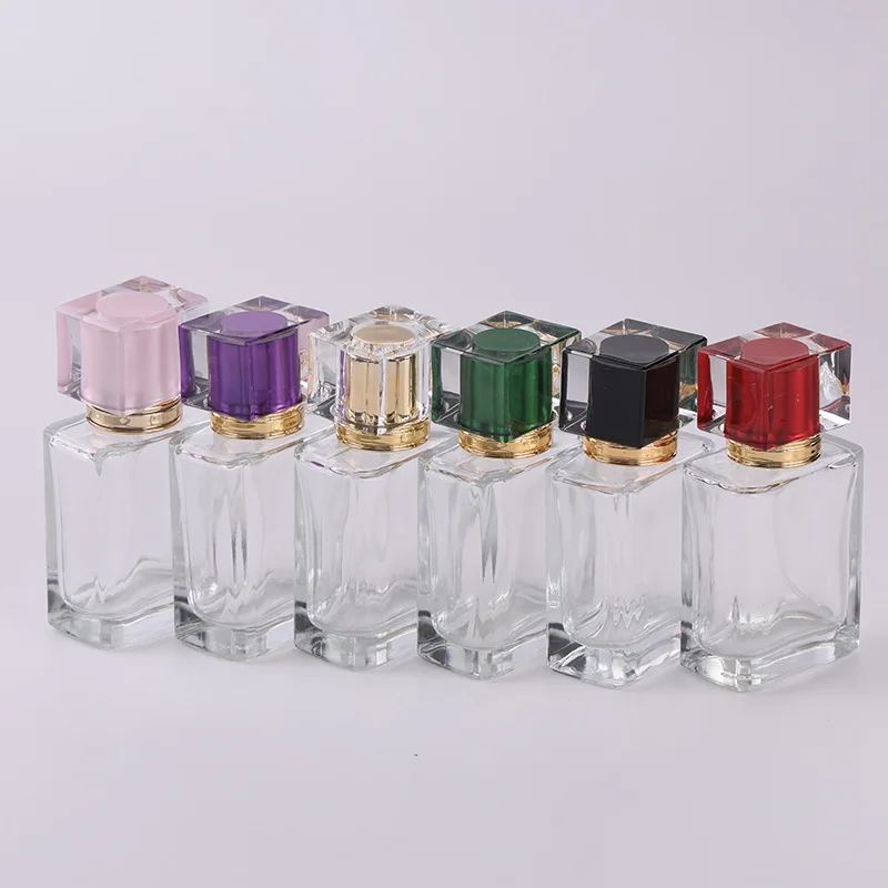 MUB custom 30ml 50ml clear color flat square empty glass bottle perfumes bottle