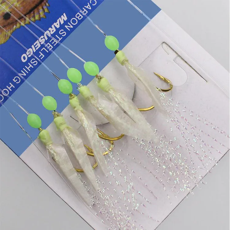 NEW 8-19# 6pcs Sabiki Rig Hook Fishing Rigs Bait Lures Freshwater Saltwater Sea Hooks
