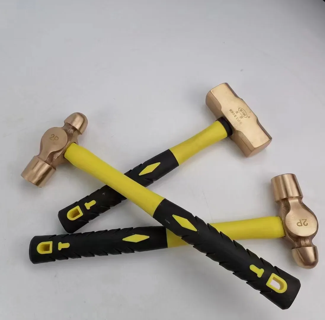 Non sparking saprkless brass sledge hammer with fiberglass handle