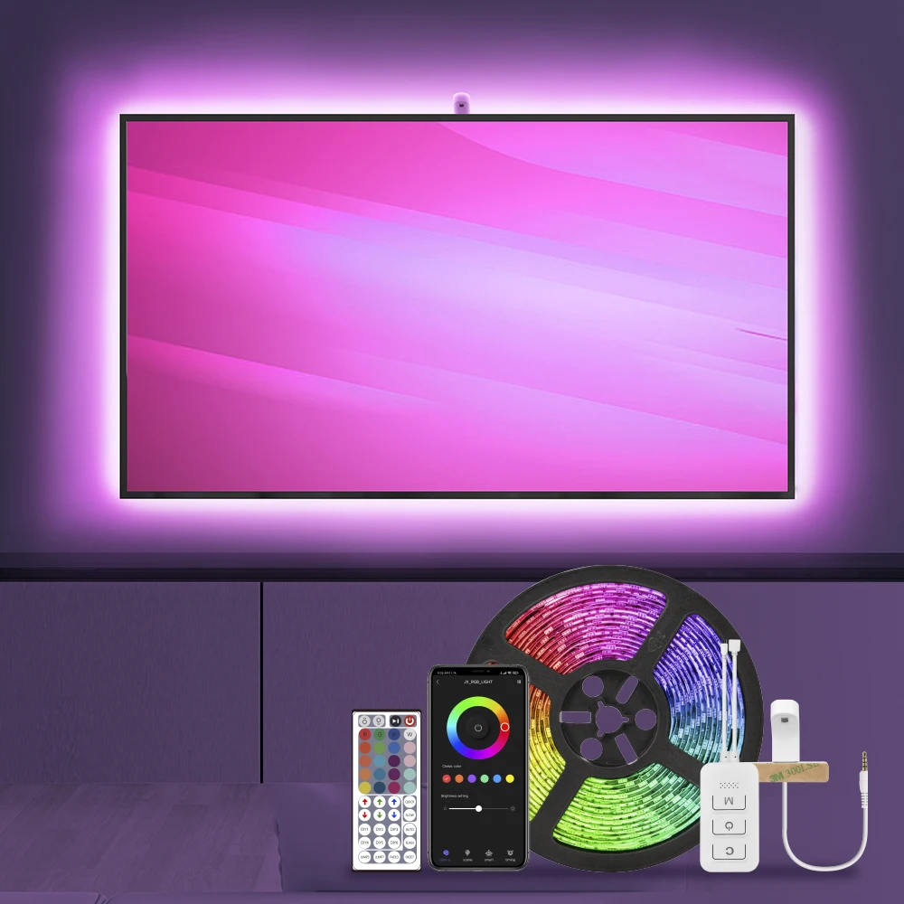 Tuya App Control SMD5050 2M/5M Strip Light with Color Catching Sensor and Adapter RGB Dimming TV Backlight