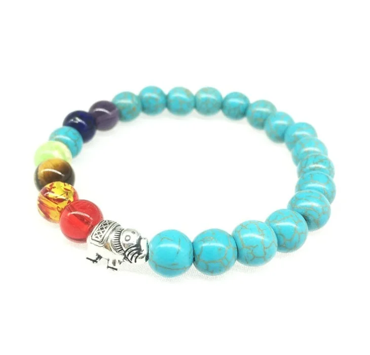 
Fashion Matte Turquoise Bracelet Black White Volcanic Stone Bracelets Colorful Elephant Beads Elastic Yoga Bracelets 