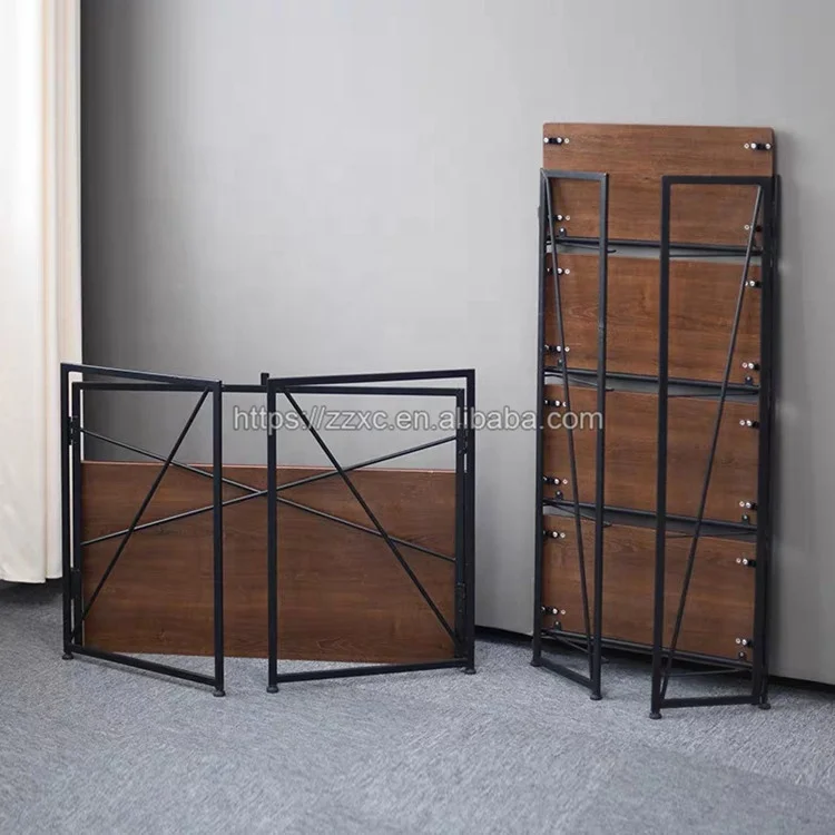 Compact Metal Folding Home Office Desk with Wooden Table Top