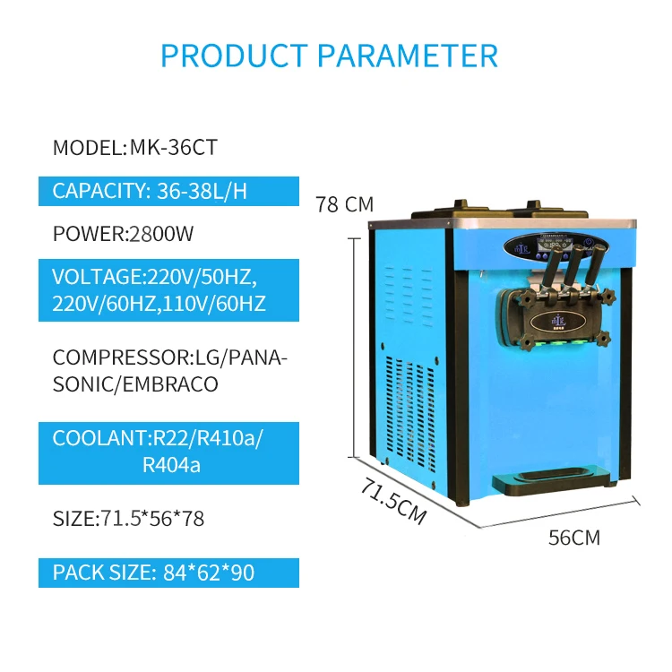 
MK-36CT Miken Soft Serve Ice Cream Machine Icecream Maker machine factory price for USA 