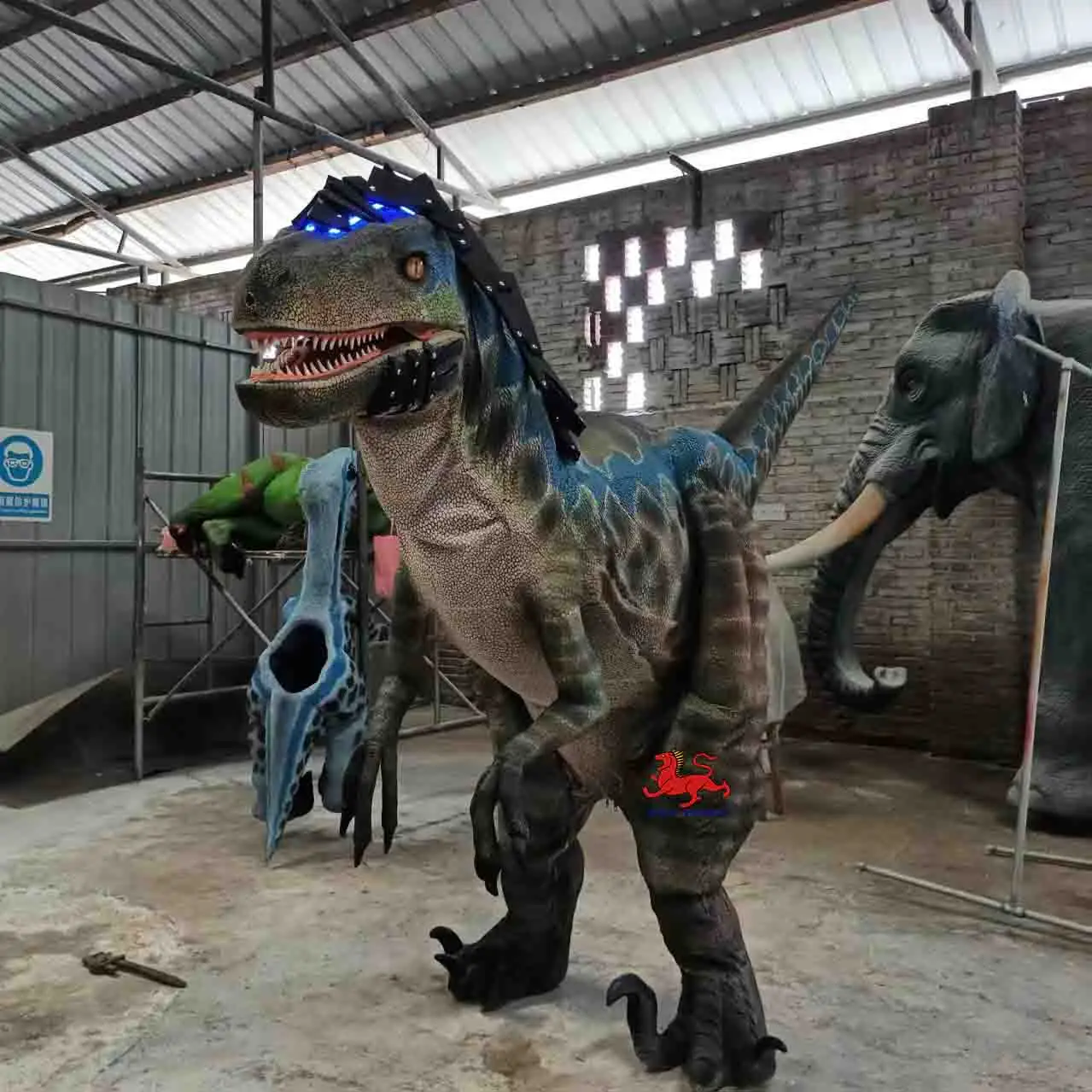 High Quality Realistic Hidden Legs Walking Dinosaur Raptor Costume for Theme Park & Amusement Park
