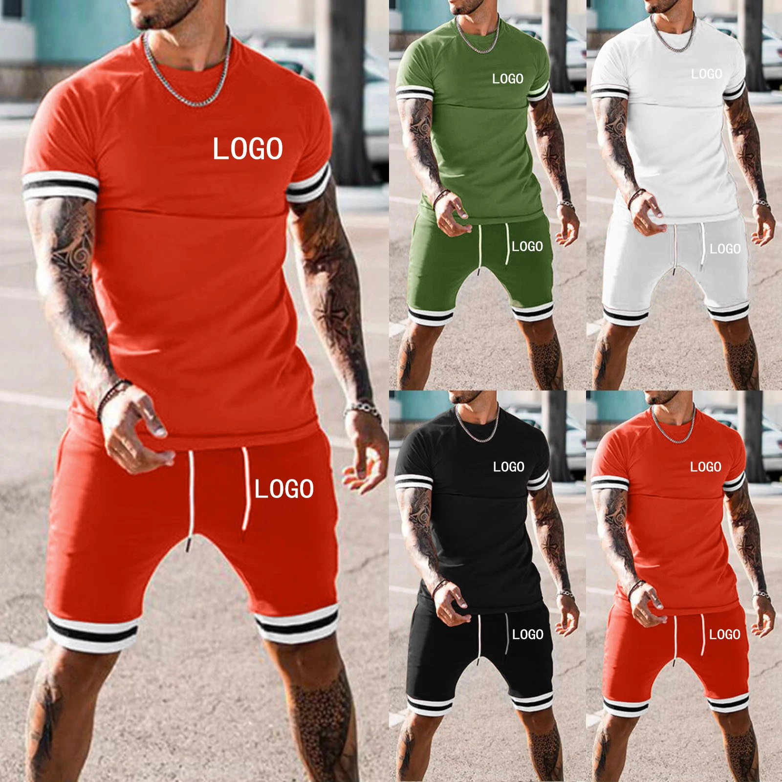 2021 Custom logo sweatsuit tracksuit private label sweat track suit set shorts pants men summer t shirt and short set for men